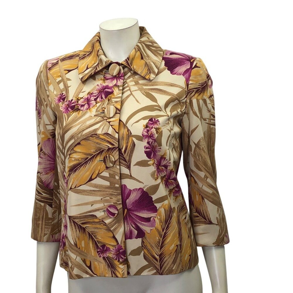 PECK & PECK‎ Button-Up Jacket With 3/4 Sleeves & Collared Neckline 4